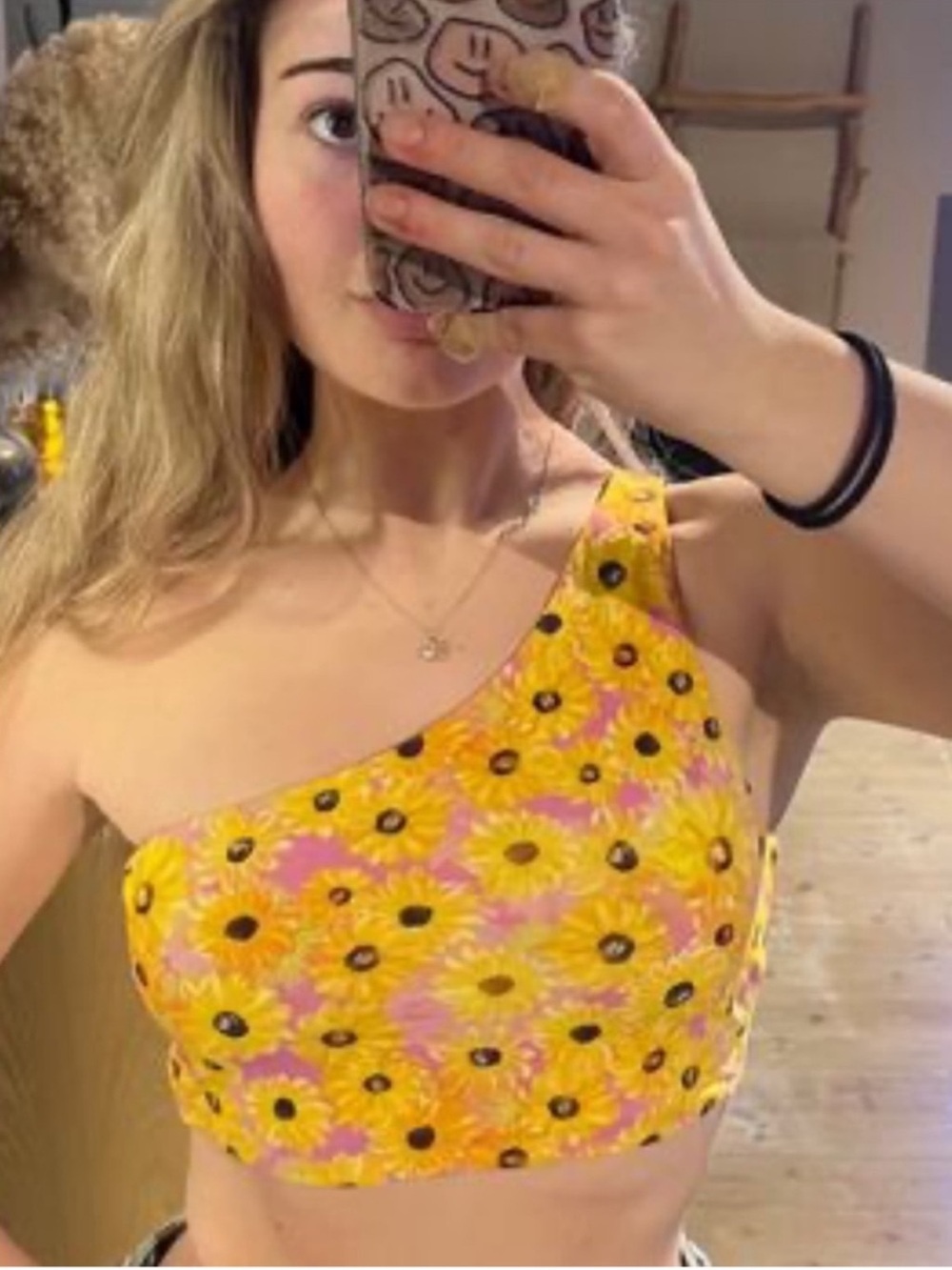 Zara Sunflower One Shoulder Crop Top NWT Small Yellow Pink Floral Summer